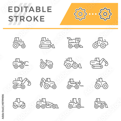 Set line icons of tractors