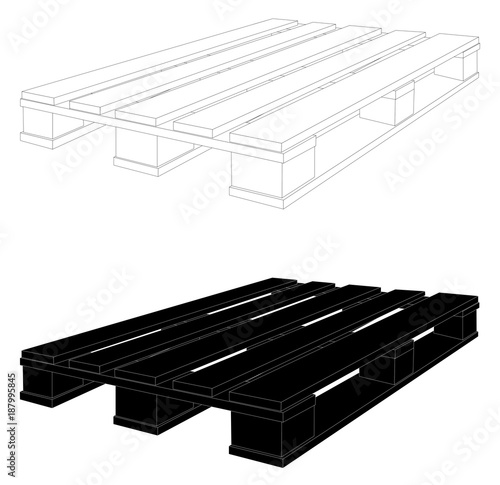 A CEN/EURO pallet black and white drawing vector eps 10
