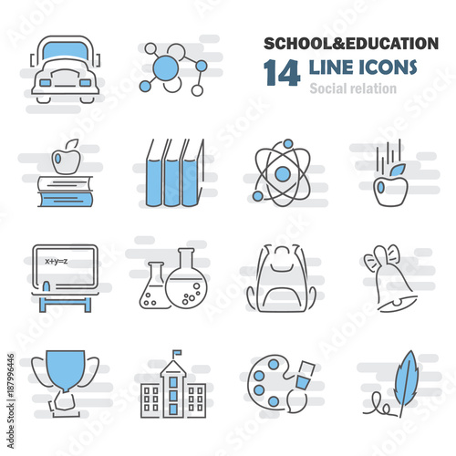 School and Education line icons set for web and mobile design