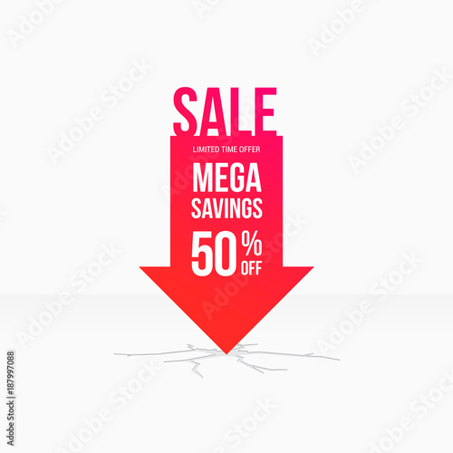 Sale Mega Savings 50% Off Down Arrow Tag