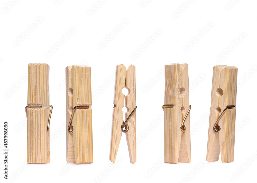 Set clothespins, natural bamboo peg isolated on white background Set clothespins, natural bamboo peg isolated on white background
