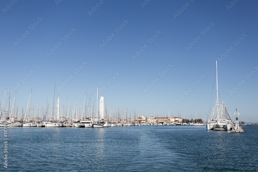 Many yachts when leaving the marina. Greece, Lefkas