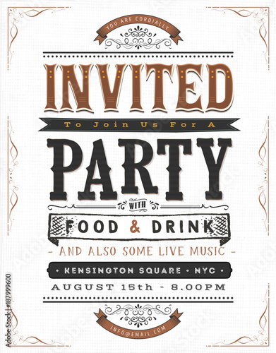 Plakat Vintage Party zaproszenie znak