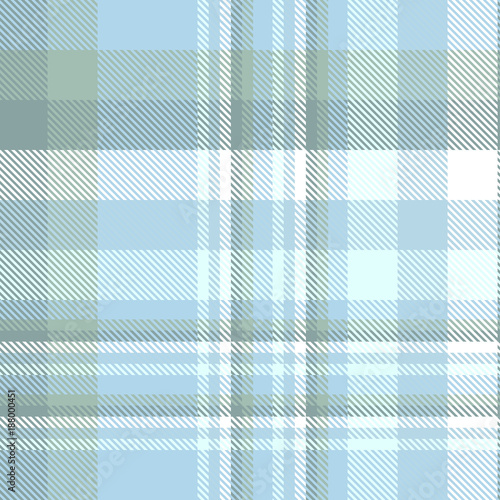 Plaid check pattern in shades of green, blue and white. Seamless fabric texture for digital textile printing. 