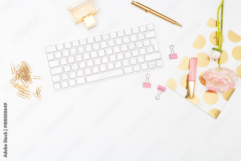 Styled feminine desk and beaty. Copy space Styled feminine desk and beaty. Copy space