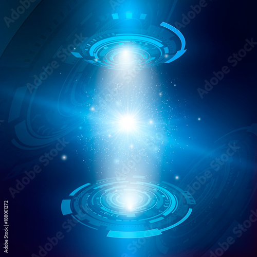 Futuristic hologram concept. Hologram of star system with particles. Abstract digital and technological background. Vector illustration