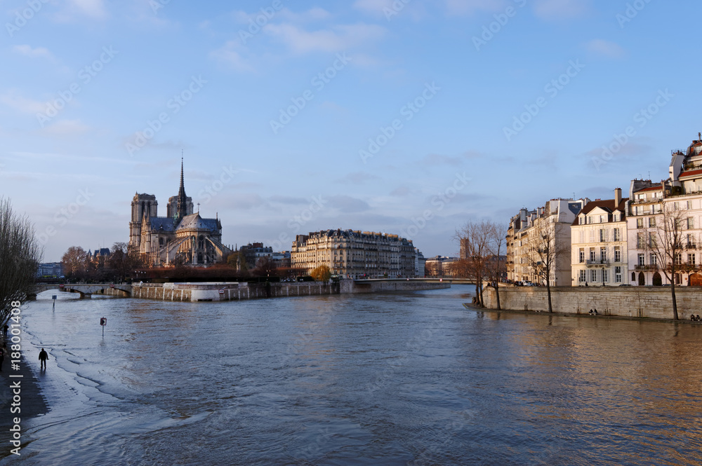 Fototapeta premium Notre Dame et Seine en crue à Paris