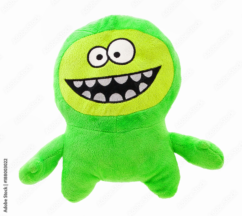 Plush green monster for little kids isolated on the white