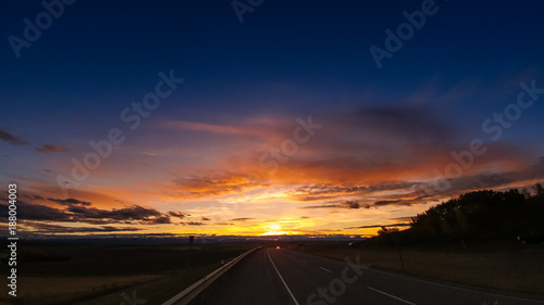 Sunset over Trans-Canada Highway  Alberta