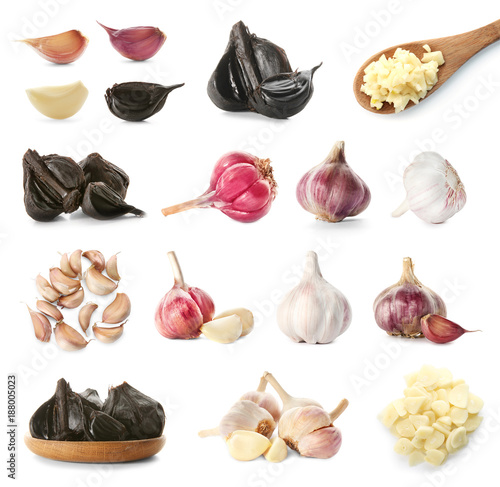 Collection of garlic on white background