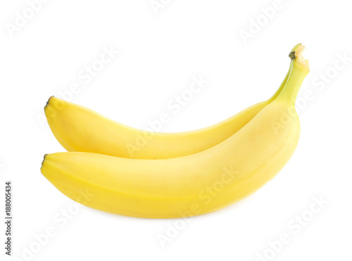 Tasty ripe bananas on white background
