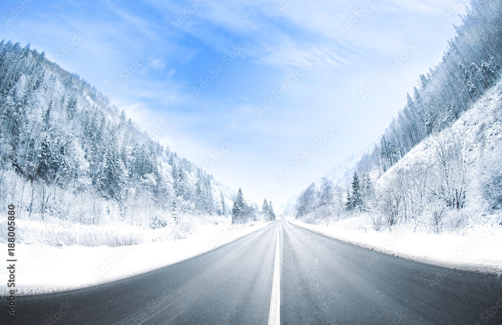 Country road in snowy winter day Country road in snowy winter day