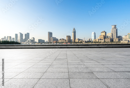 empty floor with shanghai skyline