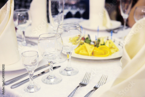 Wineglasses on a table in a restaurant