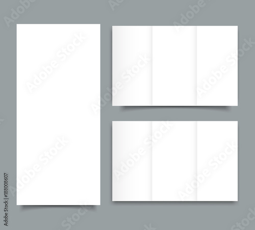 Blank tri fold brochure mock up portrait cover. Isolated