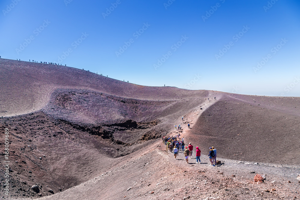 The volcano of Etna, Sicily, Italy. Tourist trail at the mark 