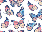 Hand drawn seamless pattern with butterflies