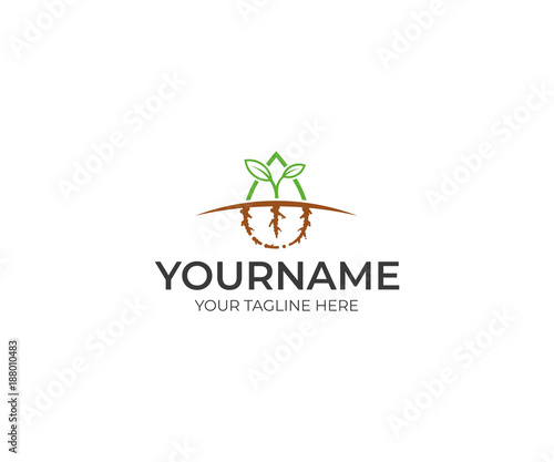 Sprout green logo template. Growth and prosperity vector design. Agriculture illustration
