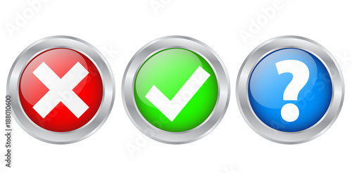 Check Marks & Information Silver Buttons Icons, stock vector illustration