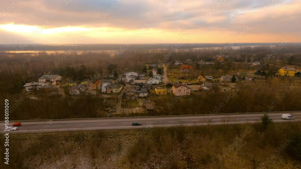 View from drone on the sideways and the road View from drone on the sideways and the road
