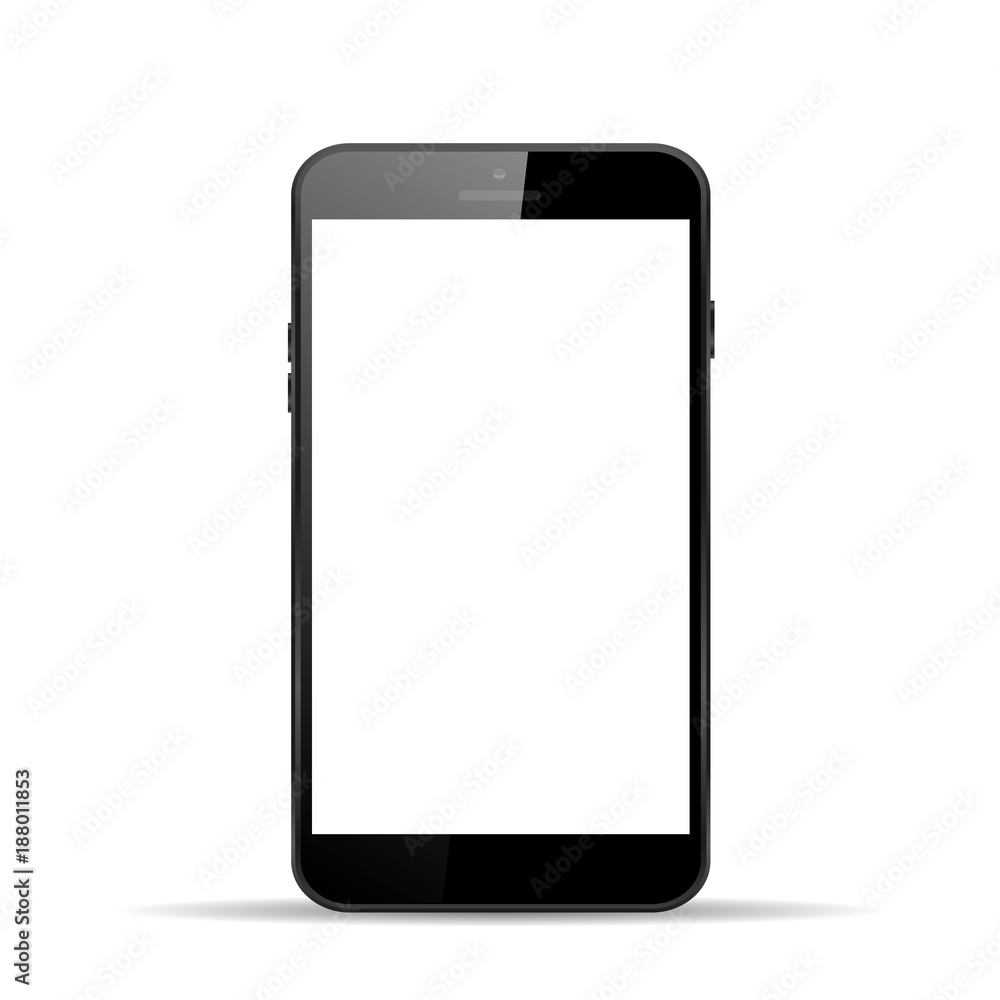 Big black phone with white screen on isolated background Big black phone with white screen on isolated background