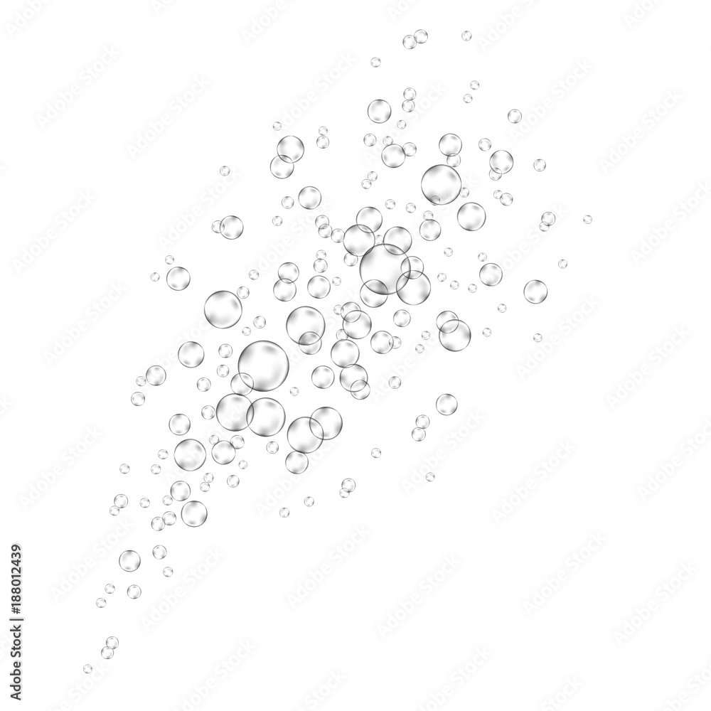 Realistic  air bubbles stream on white  background.