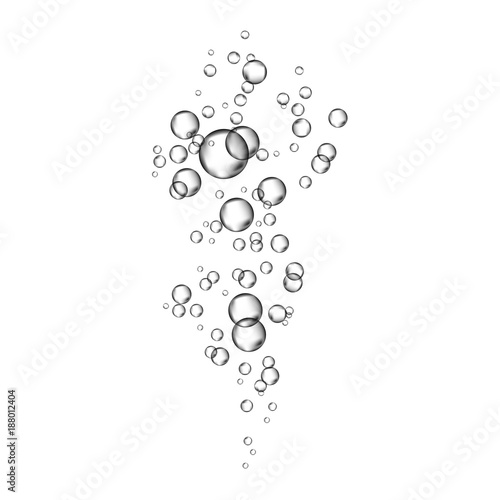 Realistic 3d air bubbles stream on white background.