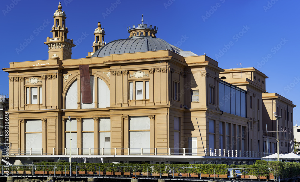 Naklejka premium Margherita Theater from the old harbor. Characterized by its Liberty style, this is a rare example of theater built directly on the sea.