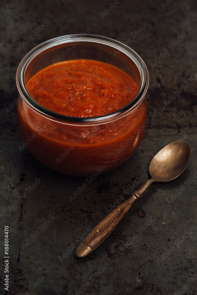 Φωτογραφία Homemade spicy hot sauce made of dried and roasted habanero, chipotle and jalape