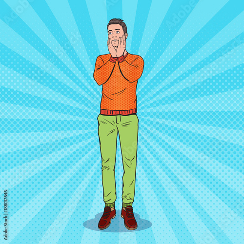 Pop Art Bored Young Man. Facial Expression. Tired Guy. Vector illustration