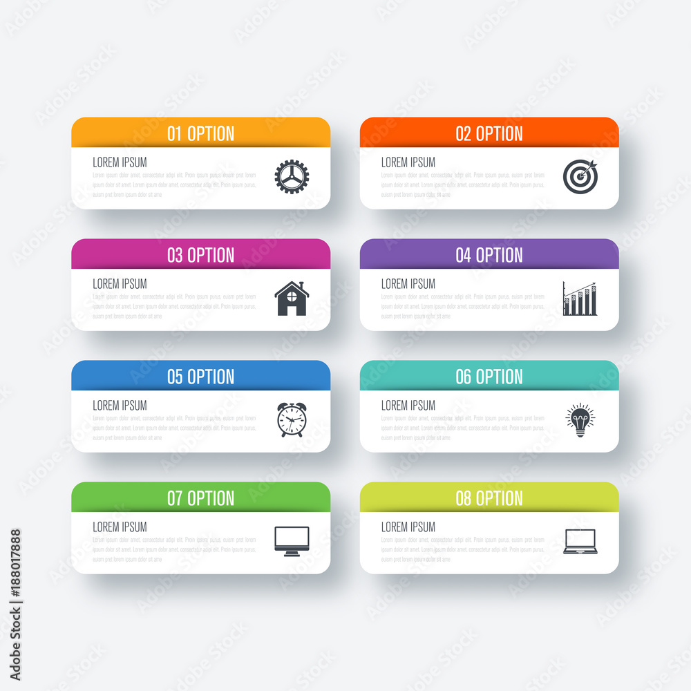 Business infographics template 8 steps with square Business infographics template 8 steps with square