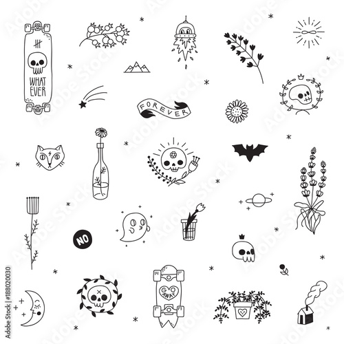 Old school hipster black tattoo vector set. Part two.