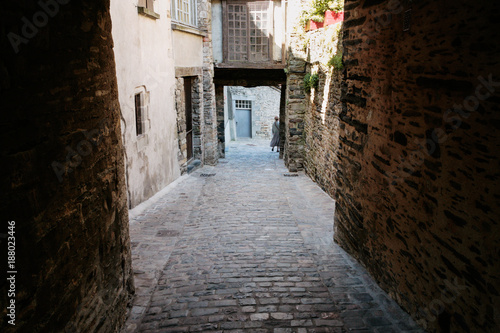 narrow stone medieval street in Vitre old town
