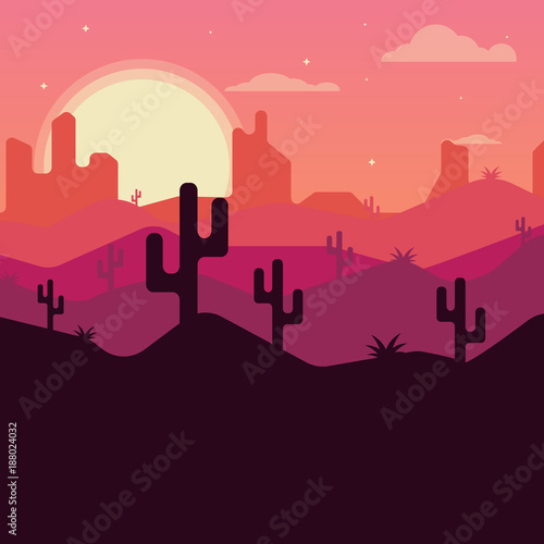 Landscape design of the desert with cacti