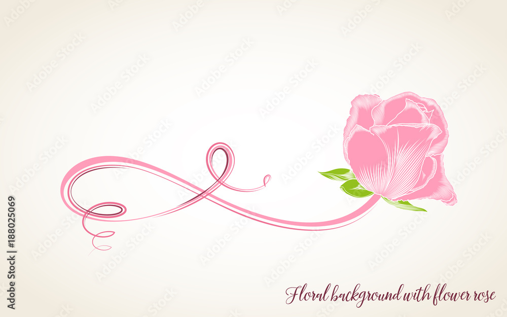 Stylish vintage background with golden  hand-drawn rose flower.