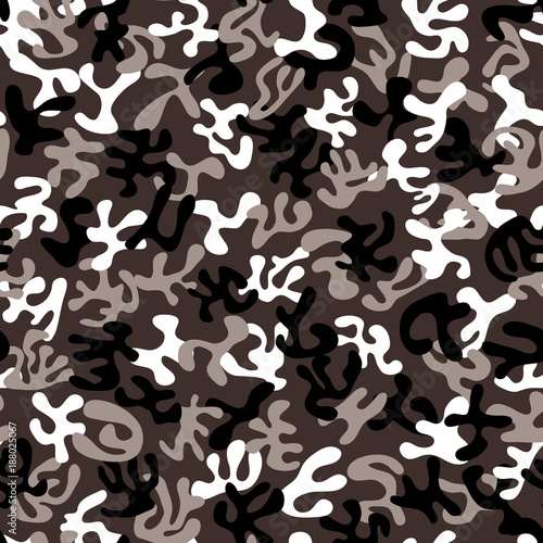 Seamless black, white and grey military camouflage pattern for night disguise - Eps10 vector graphics and illustration