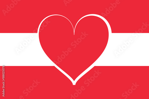 Austrian national flag in true proportions with a heart in center - Eps10 vector graphics and illustration