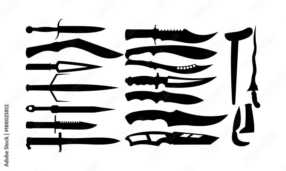 Collection of Various Short Sword silhouette set vector illustration, Military Sword silhouette