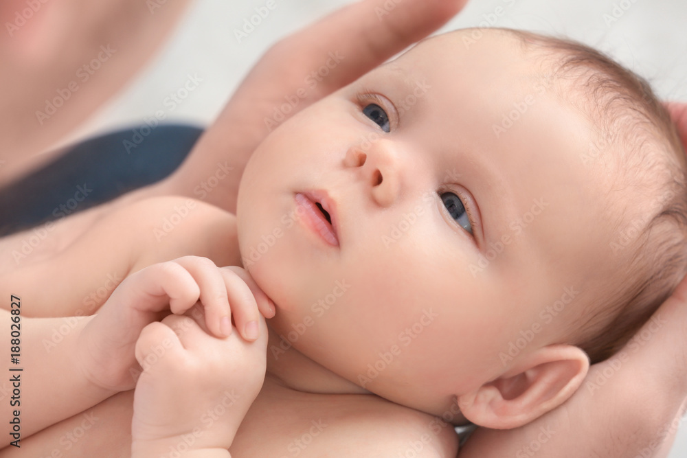 Father holding cute newborn baby, closeup Father holding cute newborn baby, closeup