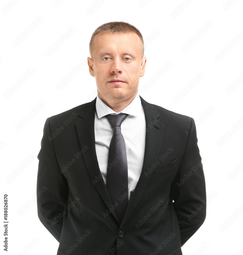 Male security guard on white background Male security guard on white background
