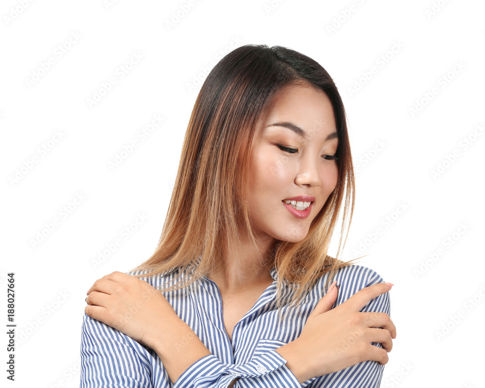 Portrait of beautiful smiling Asian woman on white background Portrait of beautiful smiling Asian woman on white background