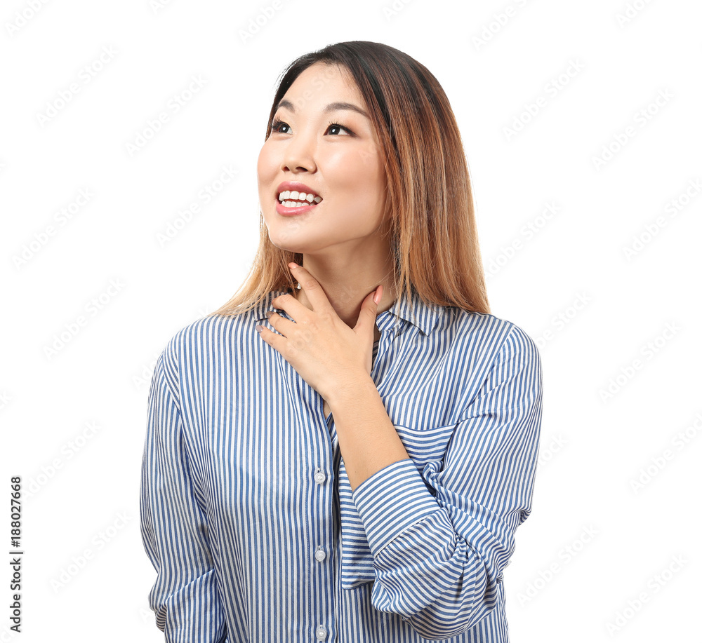 Portrait of beautiful smiling Asian woman on white background Portrait of beautiful smiling Asian woman on white background