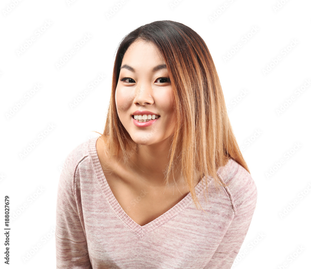 Portrait of beautiful smiling Asian woman on white background Portrait of beautiful smiling Asian woman on white background