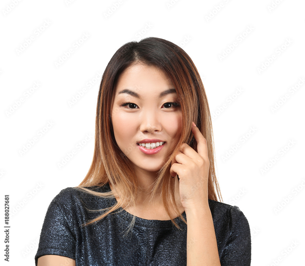 Portrait of beautiful smiling Asian woman on white background Portrait of beautiful smiling Asian woman on white background