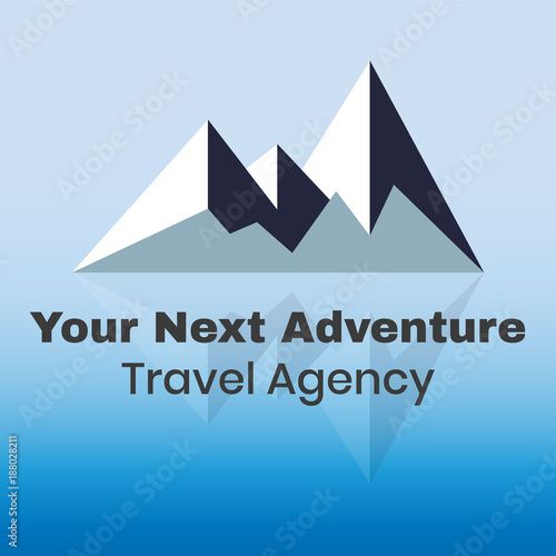 Adventure travel company logo design with mountains reflecting in the water