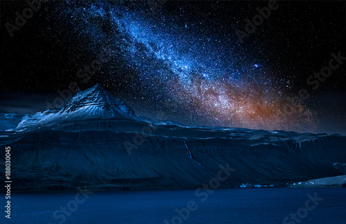 Volcanic mountain and milky...