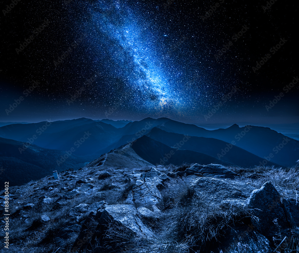 Fototapeta premium Beautiful milky way in mountains at night in Poland
