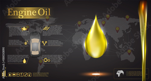 engine oil against the background of the world map, car infographics