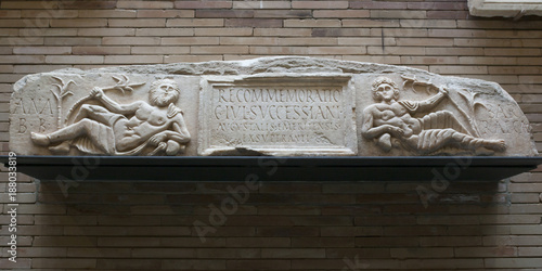 Roman relief representing the two rivers of Emerita Augusta, Spain