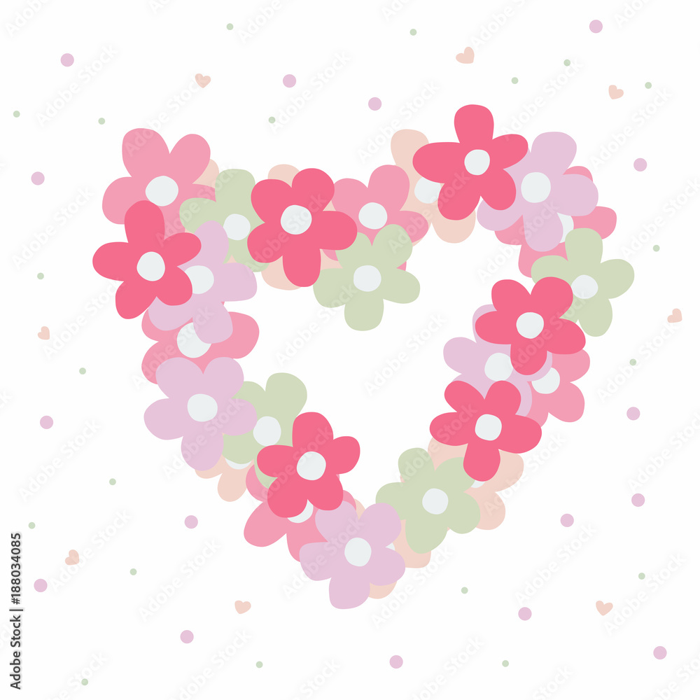 Pink Flower heart frame cartoon vector illustration